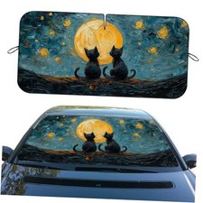 Car Windshield Sunshade Folding Black Cats 59"L x 31.5"W Starry Night Cat