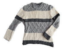 Zara Man Cable Knit Sweater Men's Large Crewneck Striped Wool Alpaca Blend