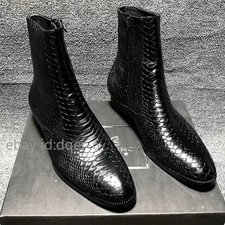 Botas Chelsea de cuero genuino para hombre botas al tobillo de piel de serpiente punta puntiaguda zapatos de vestir