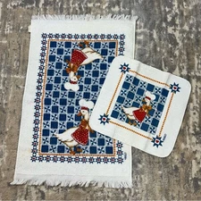 Vintage 80s Cannon Kitchen Country Duck Geese Dish Towel & Dishcloth Set of 2