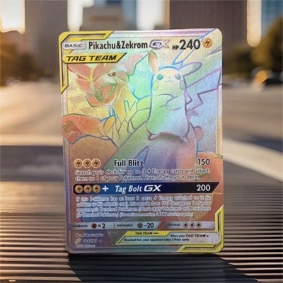 NEW Pokémon Pikachu & Zekrom GX TAGTEAM SecretRare Holo 240 HP 184/181 SMTeam Up