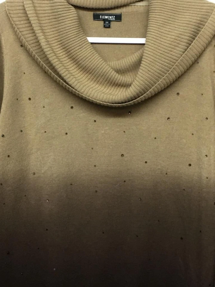 Elementz 3X sweater brown ombre embellished cowl neck long sleeve pullover - Image 4 of 4