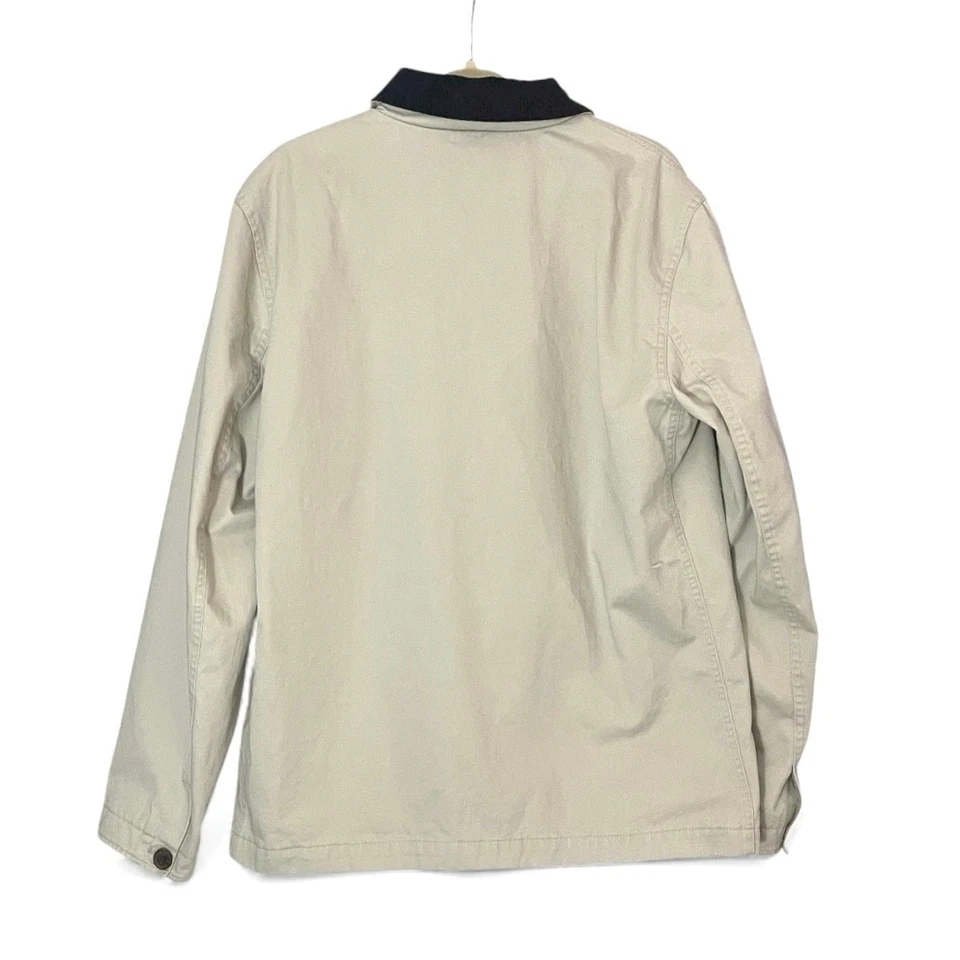 J.Crew Men’s Cotton Work Jacket  Size Large Washed Stone Navy Collar - Image 4 of 4