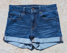 Aeropostale Women  s High Rise Midi Denim Shorts Size 4 Blue Stretch Cuffed