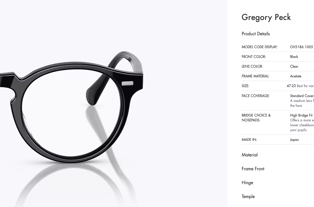 Oliver Peoples GREGORY PECK OV5186 Optical Glasses 45mm in Black