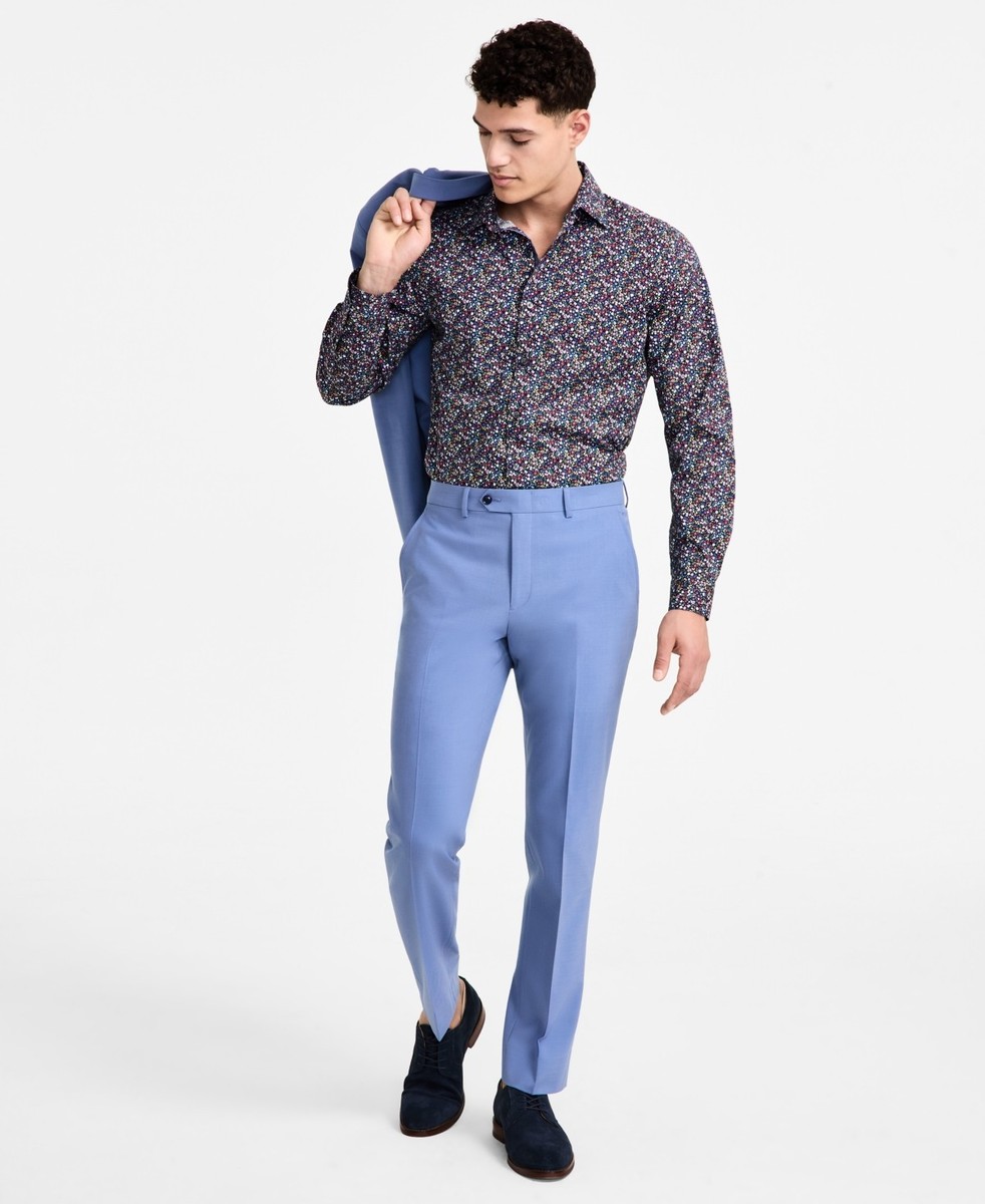 Bar Iii Mens Slim fit Dress Pants 32 / 32 Light Blue Solid Stretch