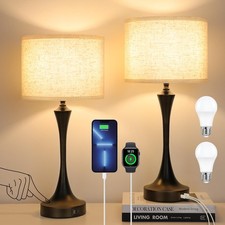 22  Set of 2 Touch Control Table Lamp with USB A C Ports, 3-Level Dimmable Be...