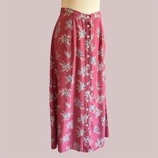 Crazy Horse Vtg Floral Midi Skirt S Pink Button Through Cottage Prairie Romantic