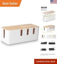 12x5x4.5 Inch Cable Organizer with Wood Lid - Protects Cords Restores Order