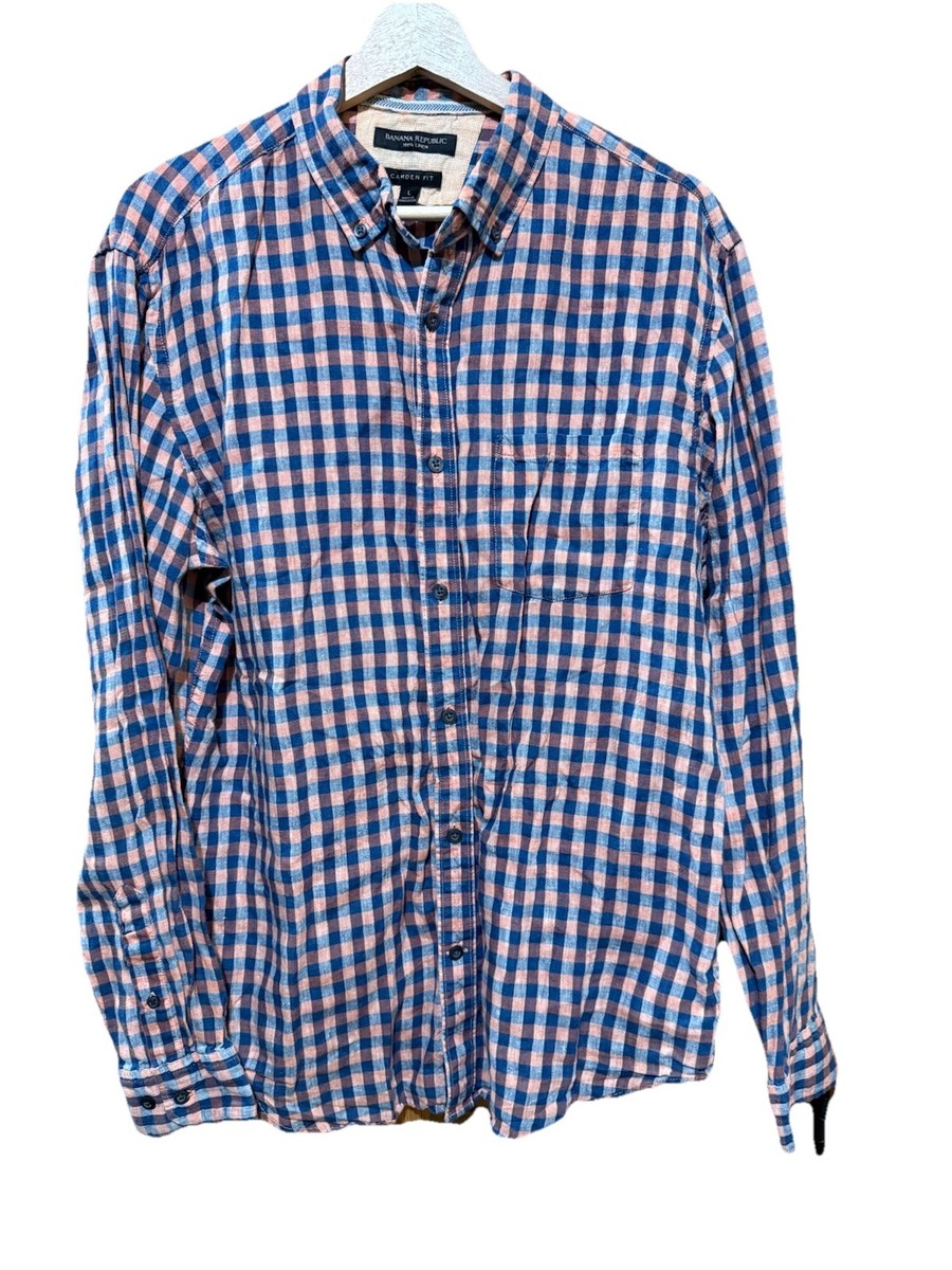 banana republic camden fit dress shirt Banana Republic Camden Fit Men's Long Sleeve Linen Button Down Shirt Size  Large