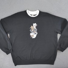 Cat Applique Sweatshirt Womens Large Black Crewneck Kittens Decorated Originals