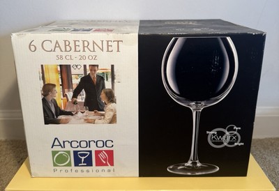 VINTAGE Arcoroc Cabernet Wine Glasses 20 oz 8.25'' Tall 6-Piece Set FRANCE NIB