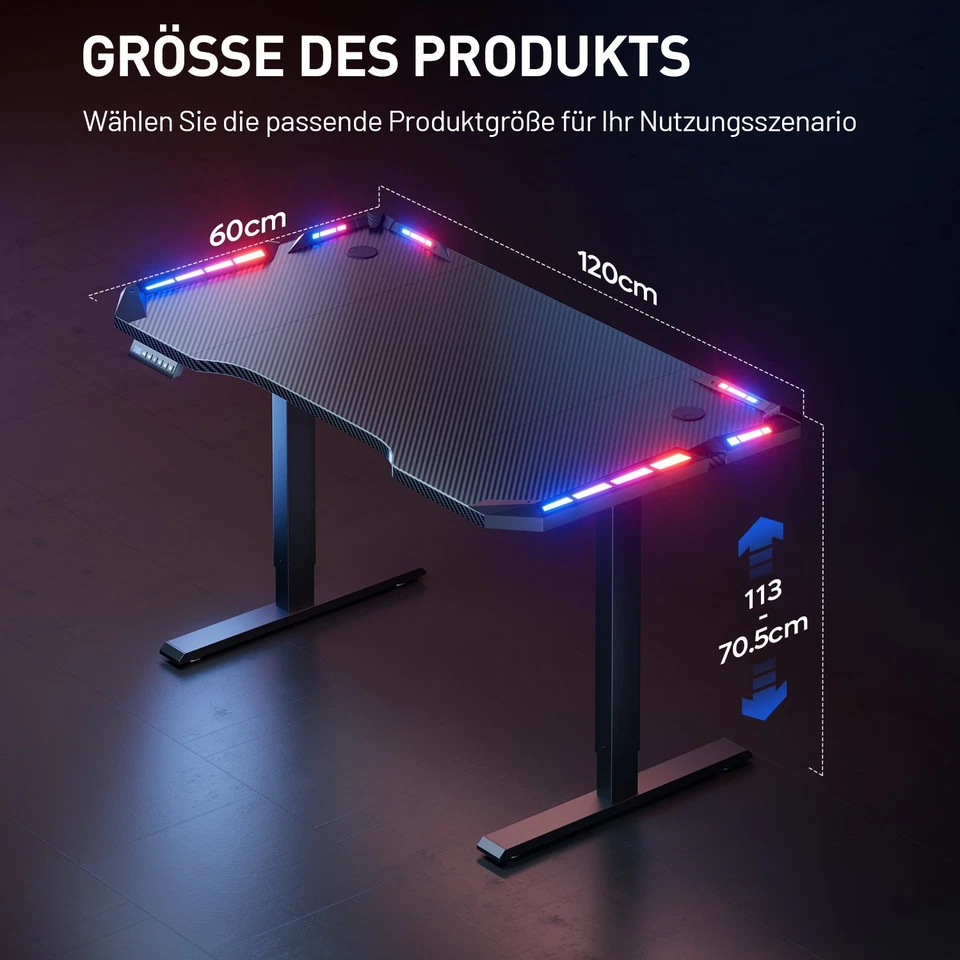 Höhenverstellbarer Schreibtisch, Gaming Tisch mit LED, Elektrischer Schreibtisch - Bild 4 von 4