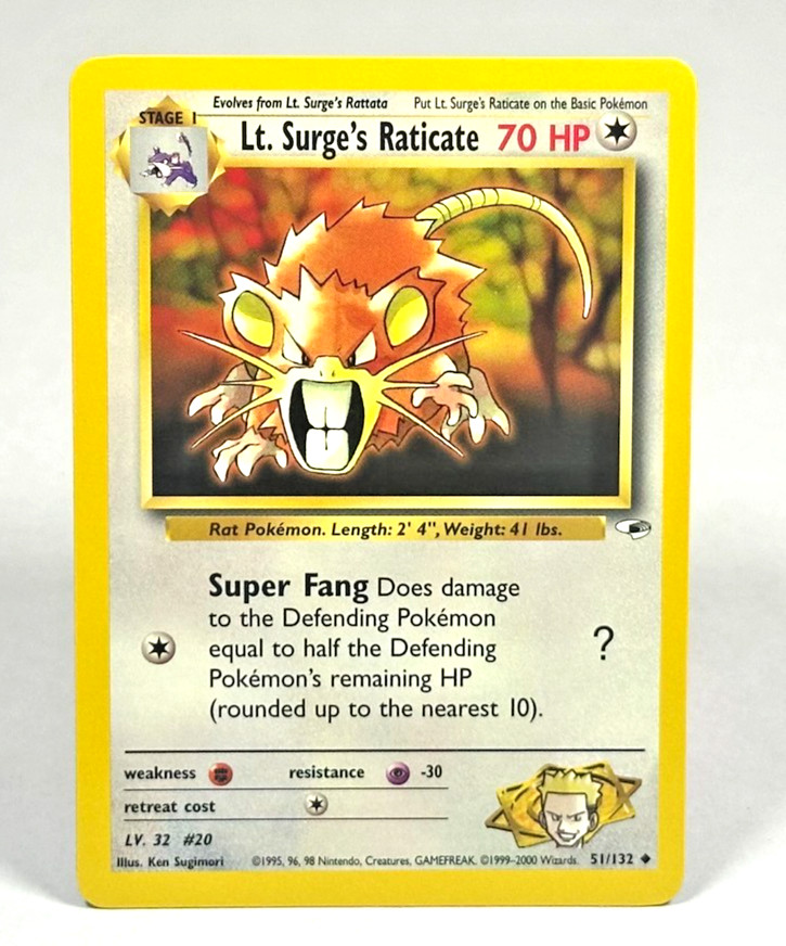 Lt. Surge's Raticate 51/132 Uncommon Gym Heroes Pokemon Unlimited NM/M