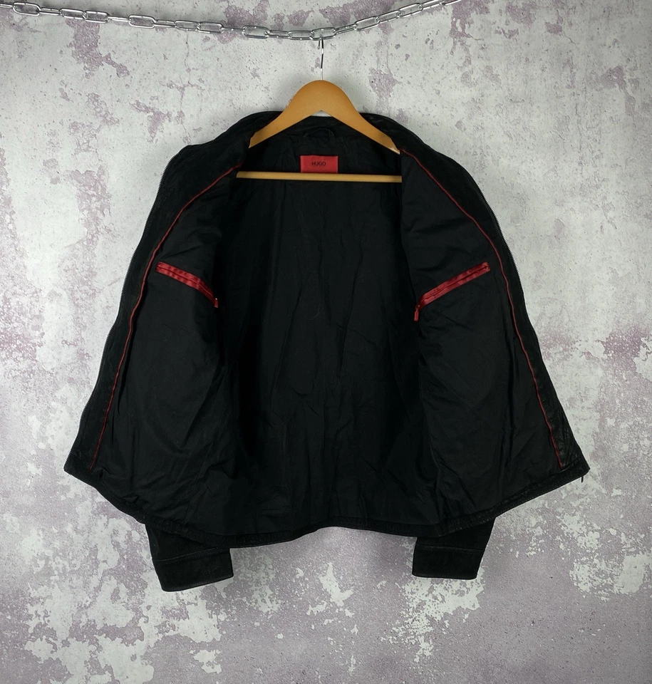 Vintage HUGO BOSS Moto Jacket Leather Buffalo Black Biker Luxury Men’s Size M - Image 4 of 4