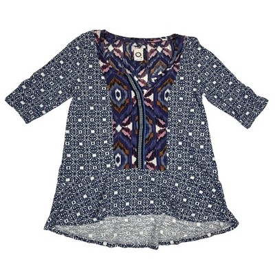 Akemi + Kin Women's XS Tunic Top Boho Print 3/4 Sleeve V-Neck