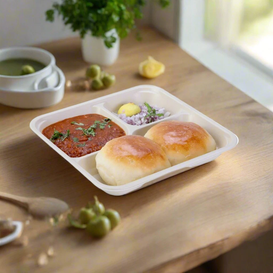 Disposable Food Plates Biodegradable BPA Free Microwave Safe 3 4 6 Compartments - Image 2 of 4