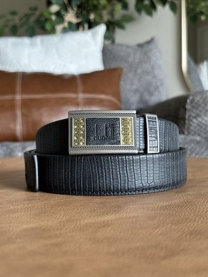 Alfred Dunhill Black Lizard Embossed Leather Automatic Ratchet Belt Sz 40/115