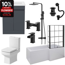 Complete Bathroom Suite 1700 L Shape Shower Bath LH/RH Screen Basin Toilet Taps
