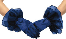 Short Satin Gloves Ruffled Tulle Tea Party Gloves for Formal Costume Evening Wed