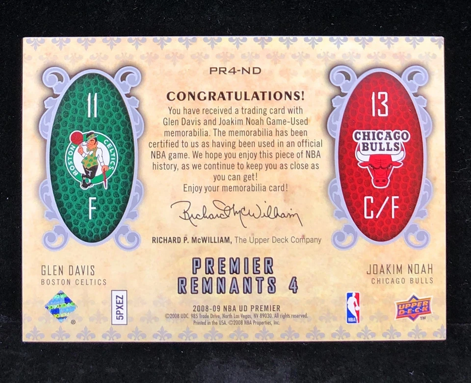 Parche de números de camiseta Joakim Noah Davis 2007-08 UD PREMIER Remanentes RC QUAD/50 Foto 2 de 2