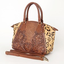 AD American Darling Western Hand-Tooled Floral Tote Bag - Cowhide Leather Purse