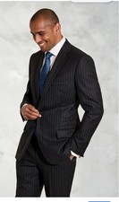 2 Pieces Pinstripes Back Suit Set For Men. Blazer 44R, Waist 32, In. Leg 32.