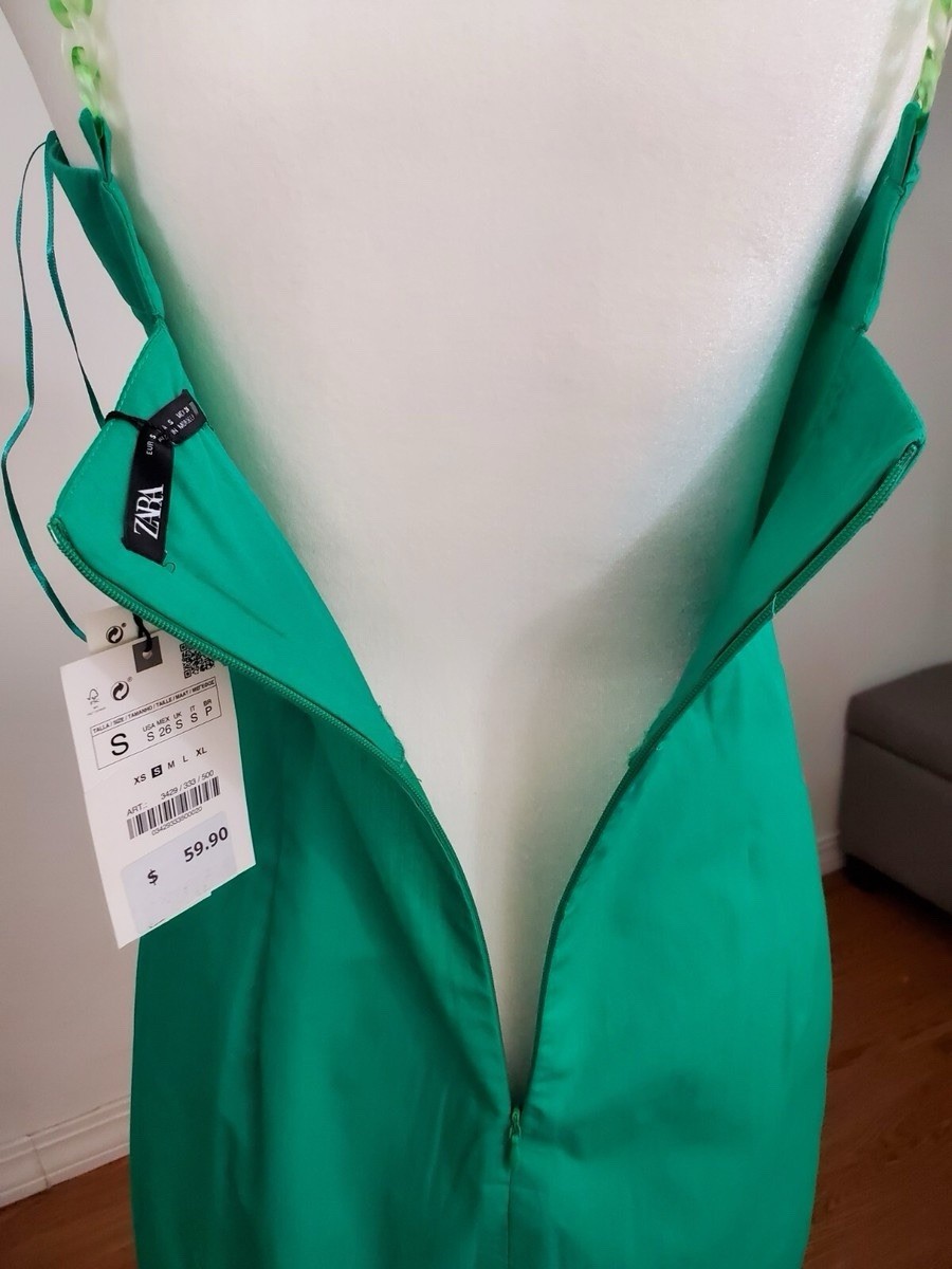 New Zara Woman Green Chain Strap Mini Corset Dress V Neck Sleeveless Size  XS | eBay