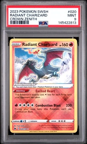 2023 POKEMON SWORD & SHIELD CROWN ZENITH #020 RADIANT CHARIZARD PSA 9