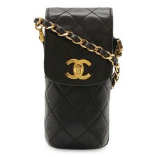 Chanel Matelass  Lambskin Chain Phone Pouch Women Black One Size