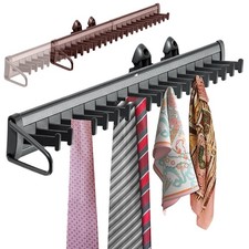Sliding Tie Rack Side Mount Pull Out 20 Hook Belt Scarf Closet Hanger Organizer
