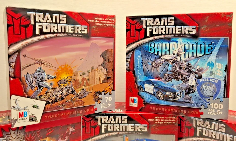 NEW! SEALED! 2007 & 2009 TRANSFORMERS LOT OF 5 MB PUZZLE 70-100 PIECES STICKERS - Image 2 of 4