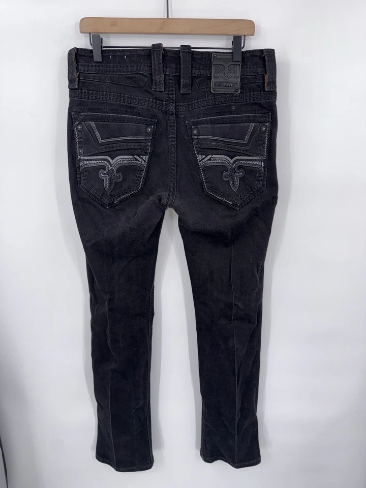 Pantalones de mezclilla para hombre Rock Revival 33x32 Ismael rectos negros vaqueros occidentales Foto 2 de 4