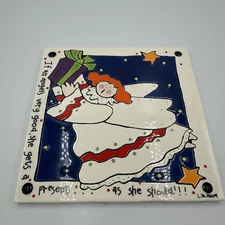 Happy Talk Trivet Tile Christmas Angel Star Present Square 6" Wall Decor Ceramic