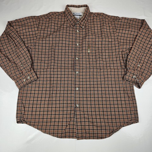 Columbia Brown Orange check long sleeve walking hiking shirt L Large mens vtg - Picture 2 of 11