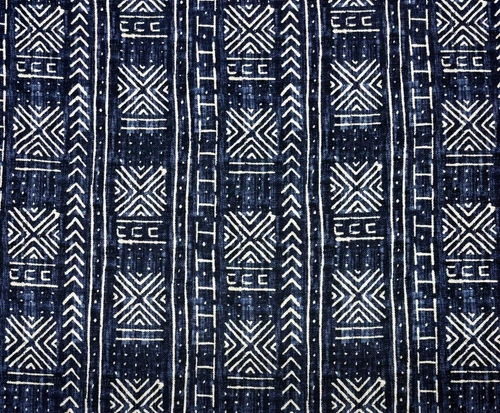 GENEVIEVE GORDER MALI MUD CLOTH INDIGO GEO MULTIUSE LINEN FABRIC BY YARD 54"W