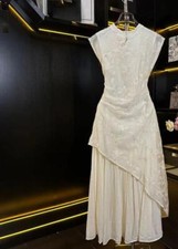 Women's Summer Dress High Waist Slim Fit Short Sleeve Stand collar Long Skirt