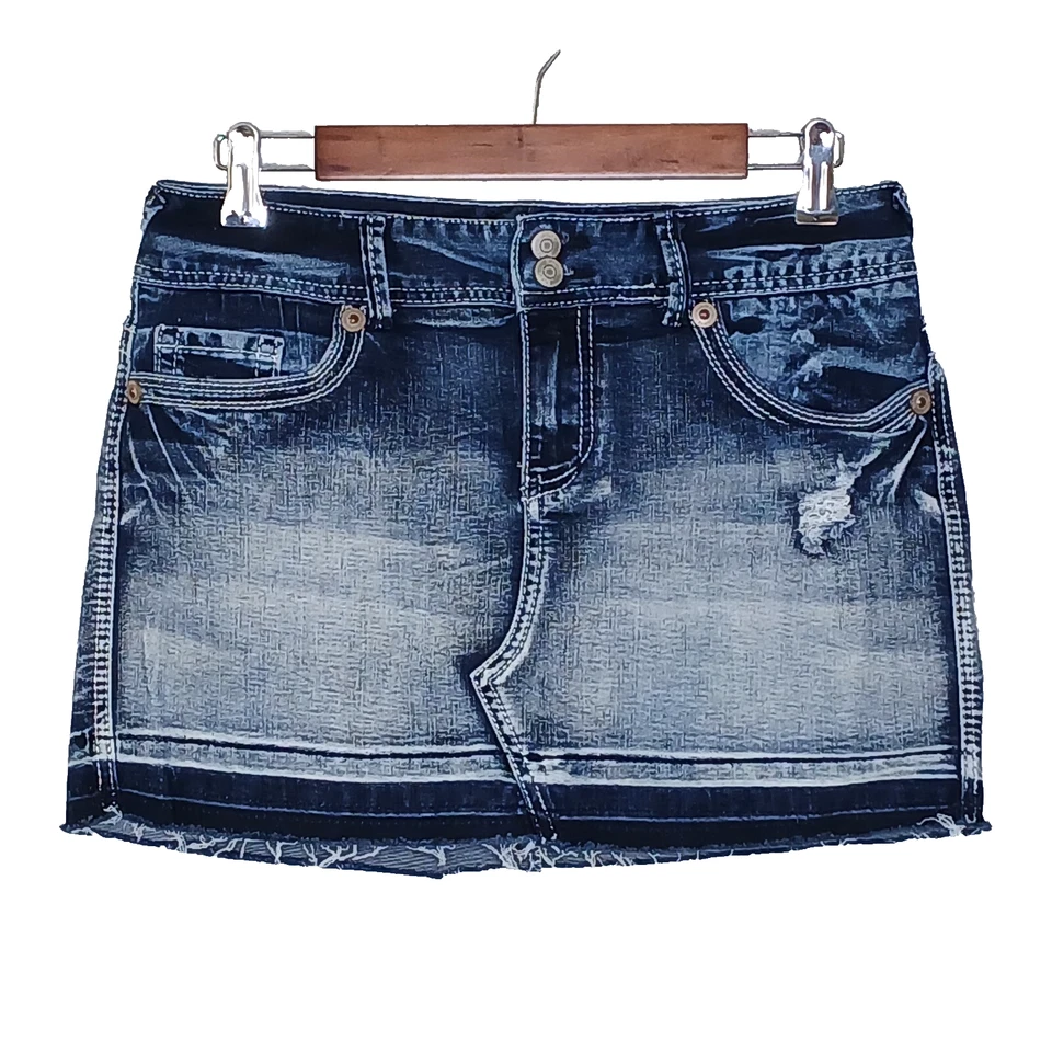 Vanity Premium Collection Mujer Denim Mini Falda Talla 28 Lavado Ácido Desgastada Foto 2 de 4