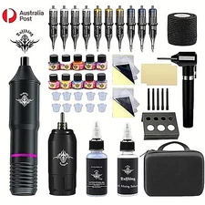 Tuffking Tattoo Machine Kit Wireless Motor Pen Gun Color Ink Power Supply Needle