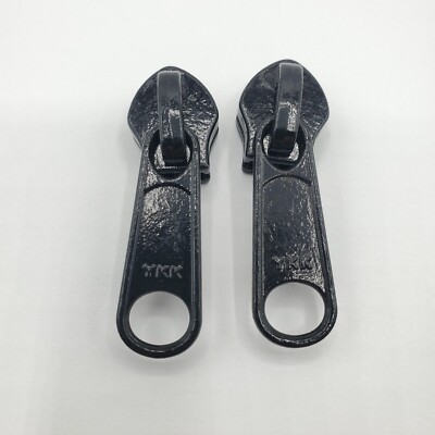 2 YKK #10 C F Dfl Sliders Zipper Single Pull Tab Black Metal Large Coil Non-Lock