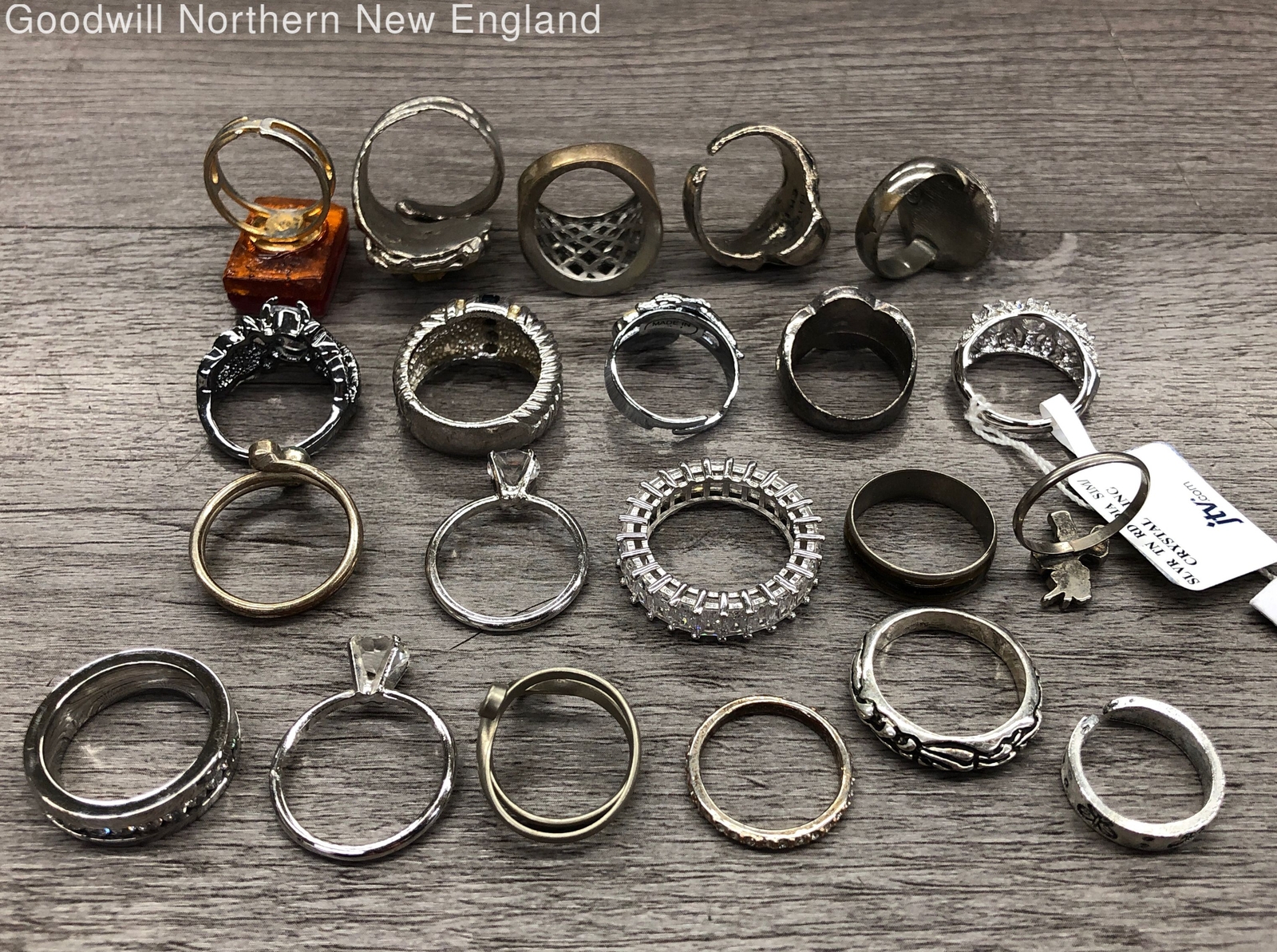 Silver Tone Costume Jewelry Ring Lot w. Multicolor Stones Band Dome