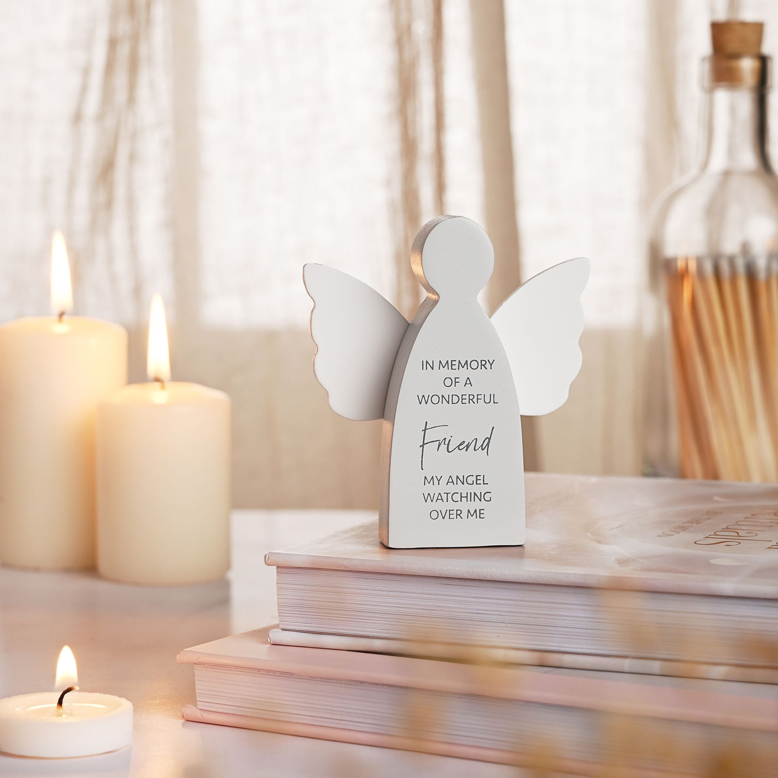 Friend In Memory Wooden Angel Memorial Ornament, Loving Tribute Bereavement Gift
