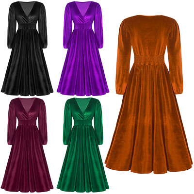 Women Maxi Solid Color Dress Formal Gown Banquet Costume Show Ball Evening Work