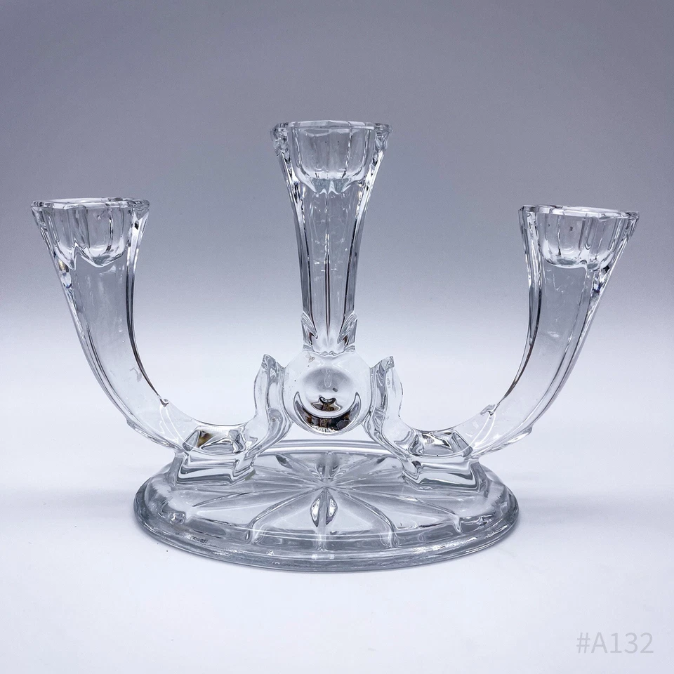 Candelabro De Cristal De Plomo Vintage De 3 Brazos, Tallado | 14x10x14cm - Imagen 2 de 4