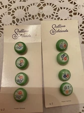 8 GREEN VINTAGE GLASS HAND PAINTED FLOWER SCHWANDA BUTTONS CARDS SEWING  12mm