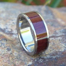 Genuine Hawaiian Jewelry Koa Wood Inlay Titanium Wedding Ring Band 8mm TIR4012