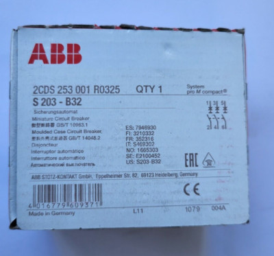 ABB S203-B32 2CDS253001R0325 CIRCUIT BREAKER (R2S3.4B2)