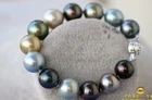 7.5"-8"12-14mm natural south sea genuine gold black gray round pearl bracelet