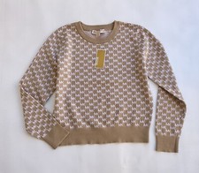 NWT Michael Kors MK Print Logo Sweater Crew Neck Knit Khaki Size M
