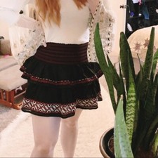 Love Shack Fancy Lourdes Embroidery Skirt XS Women Casual Ruffled Mini NEW 23773